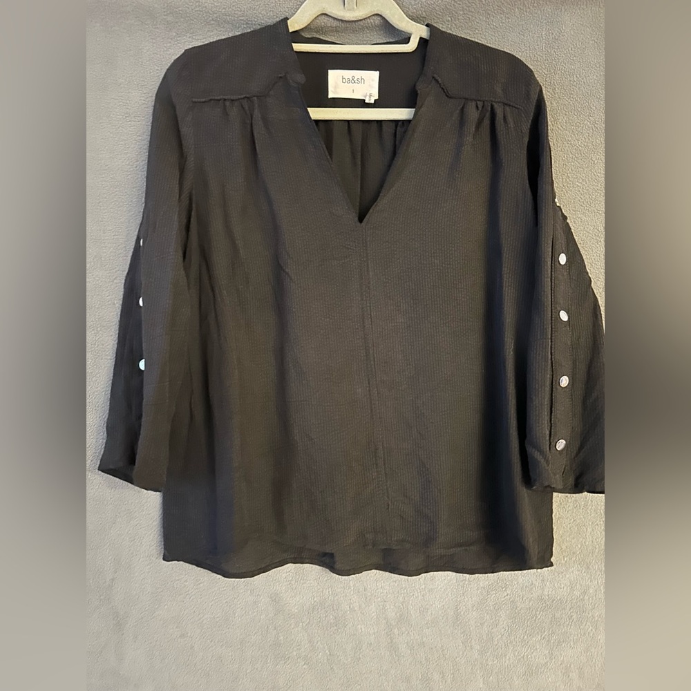 ba&sh Black Button-Sleeve Blouse